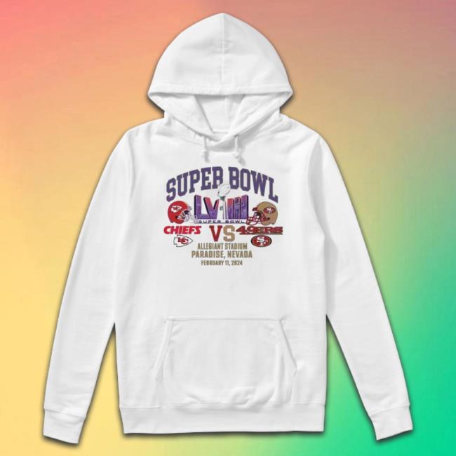 Original Official Official Kansas City Chiefs Vs San Francisco 49Ers Super Bowl Lviii Allegiant Stadium Paradise Nevada February 11, 2024 Sweater Original Official Official Kansas City Chiefs Vs San Francisco 49Ers Super Bowl Lviii Allegiant Stadium Paradise Nevada February 11, 2024 Sweater