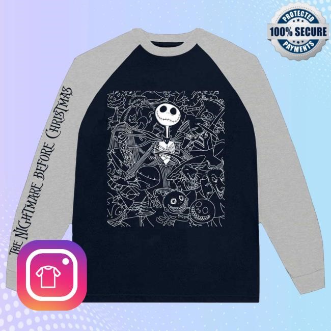 Official Eyesore Merch Store The Nightmare Before Christmas 'Jack Crowd' (Blue & Grey) Long Sleeve Hooded Sweatshirt